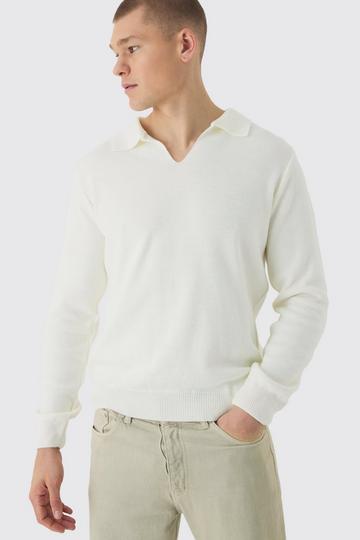 Regular Long Sleeve Knitted Polo Jumper white