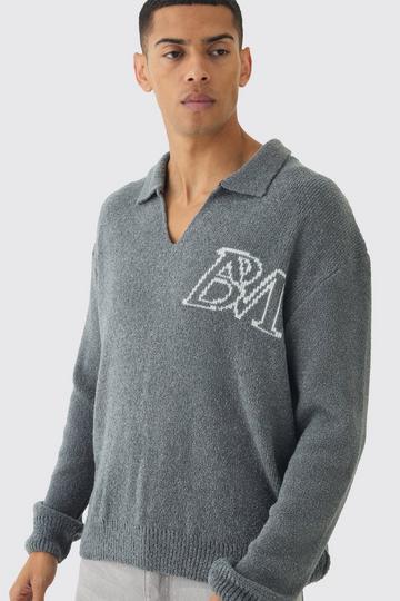 Oversized Gebreide Bouclé Bm Polo Trui grey