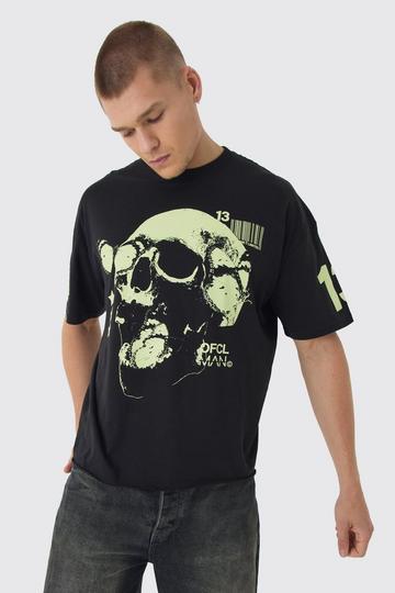 Oversized Boxy Butterfly Skull Print T-Shirt black