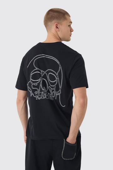 Skull Line Drawing Printed T-Shirt black