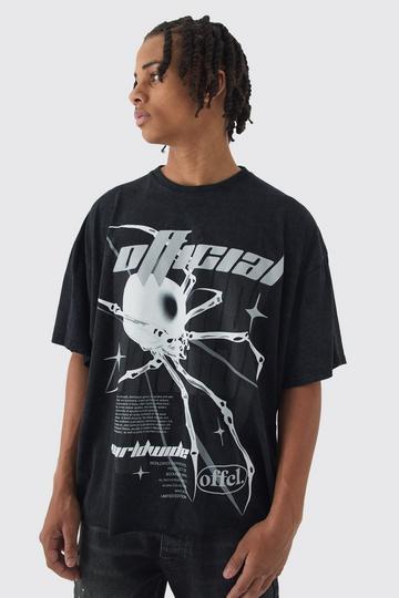 Black Oversized Boxy Washed Spider Graphic T-Shirt