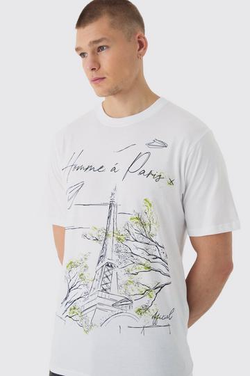 Homme Paris T-Shirt Met Lijntekening white