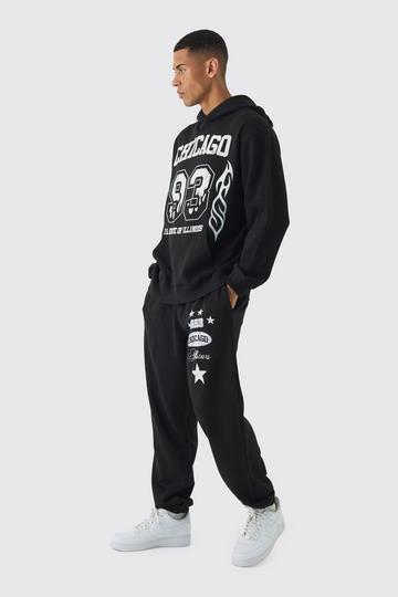 Black Oversized Moto Printed Tracksuit