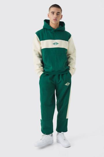 Regular Fit Man Diamond Colour Block Hooded Tracksuit forest