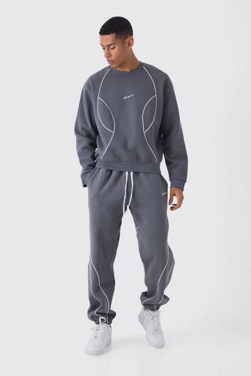 Oversized Boxy Man Piping Detail Sweatshirt Tracksuit charcoal