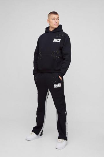 Oversized Boxy Man Trainingspak Met Capuchon, Verfspetters En Gusset black