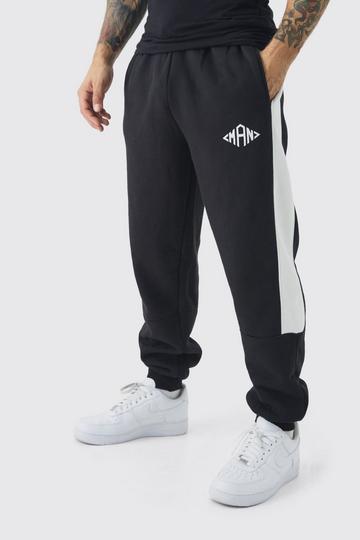 Regular Fit Man Diamond Colour Block Joggers black_white