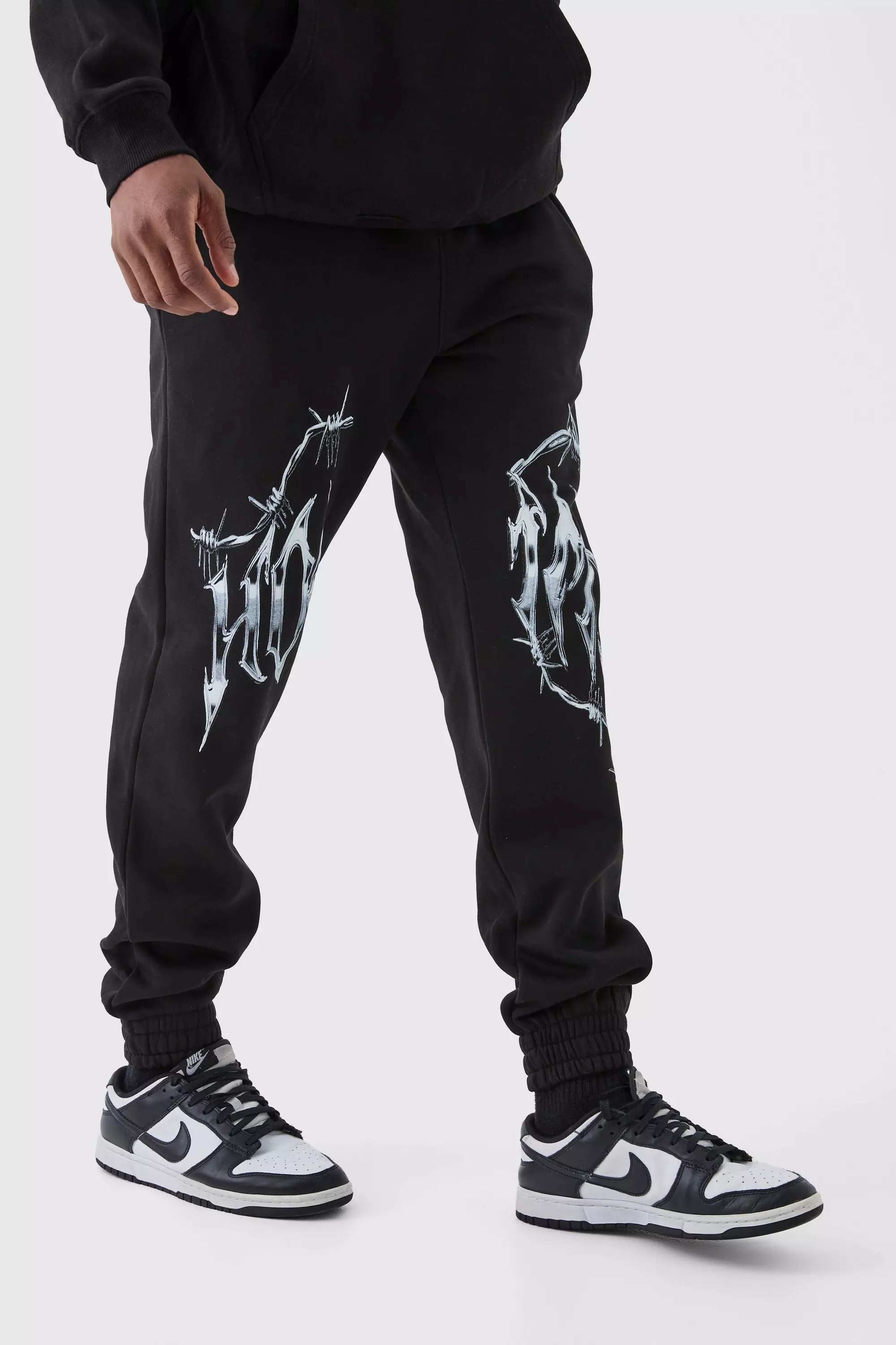 Black Tall Homme Splice Print Jogger صورة بديلة
