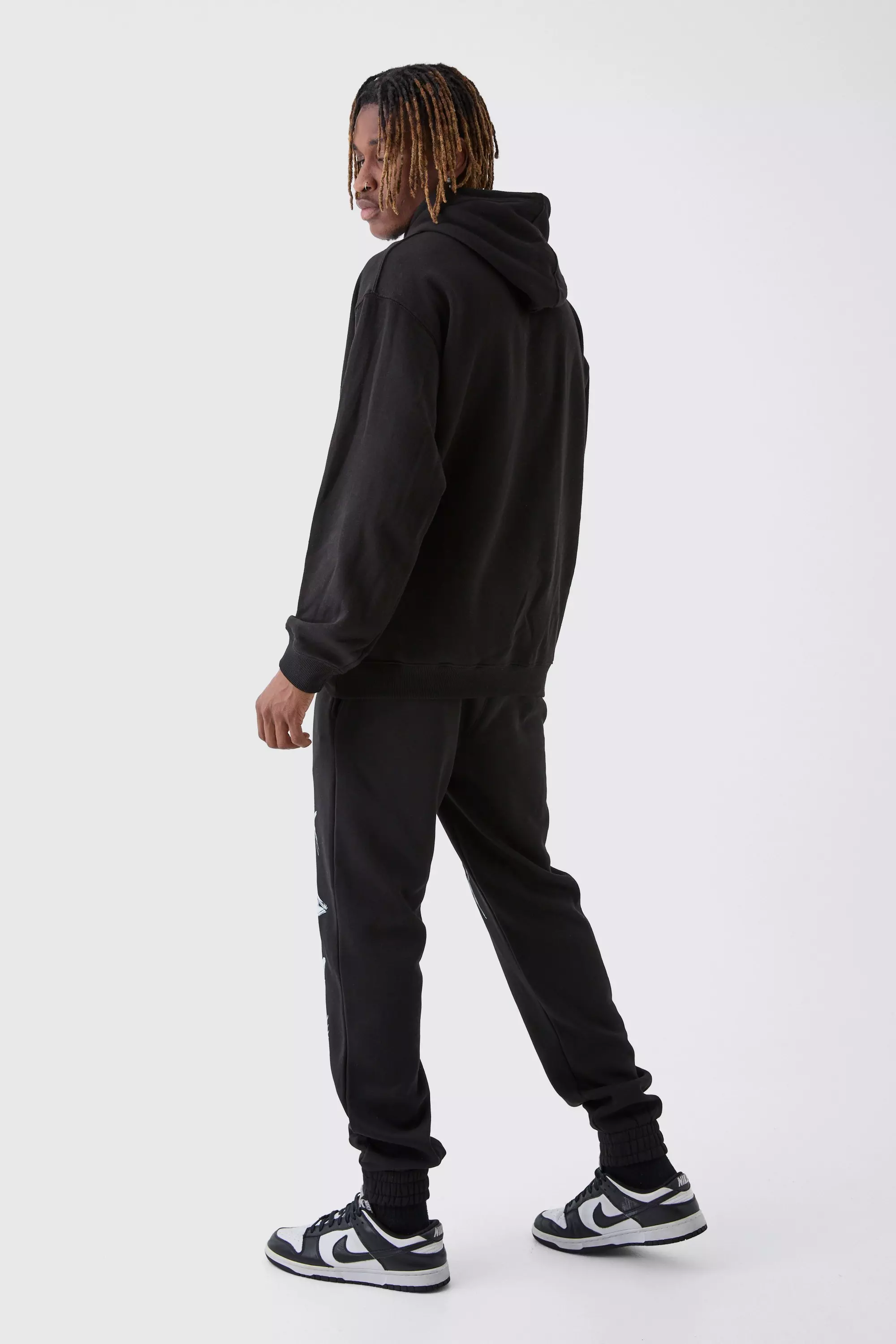 Black Tall Homme Splice Print Jogger صورة بديلة