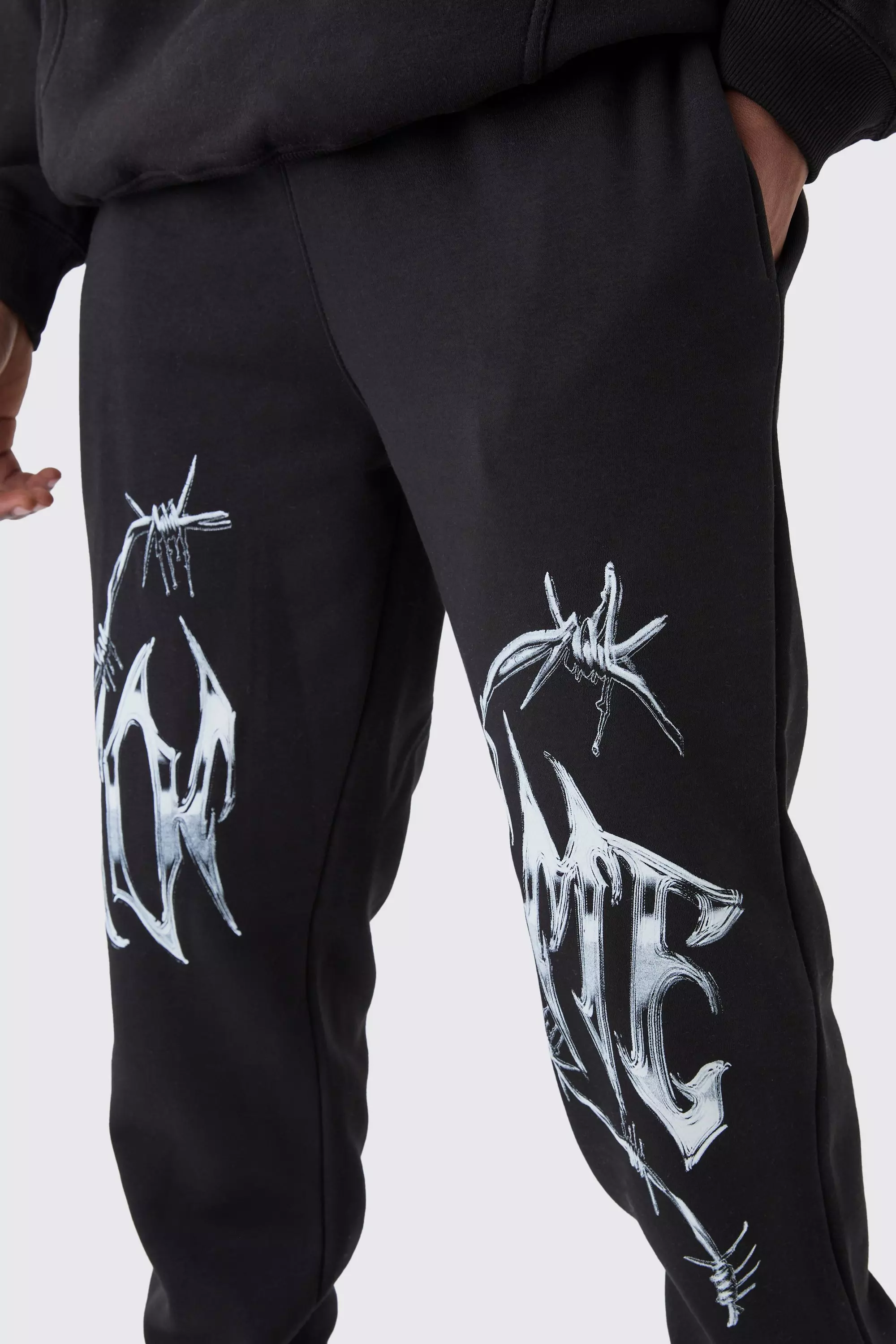 Black Tall Homme Splice Print Jogger صورة بديلة