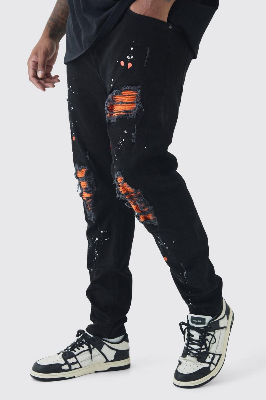 Plus Super Skinny Stretch Biker Rip & Repair Paint Splat Plus Super Skinny Stretch Biker Rip & Repair Paint Splat