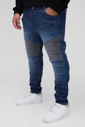 Plus Skinny Biker Ripped Knee Jeans blue