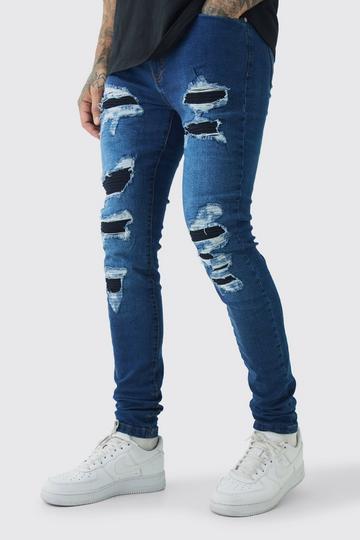 Tall Super Skinny Stretch Biker Rip & Repair Jeans in Vintage Blue vintage blue