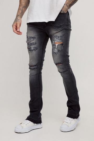 Tall Skinny Stretch Stacked Flared Ripped Jeans charcoal