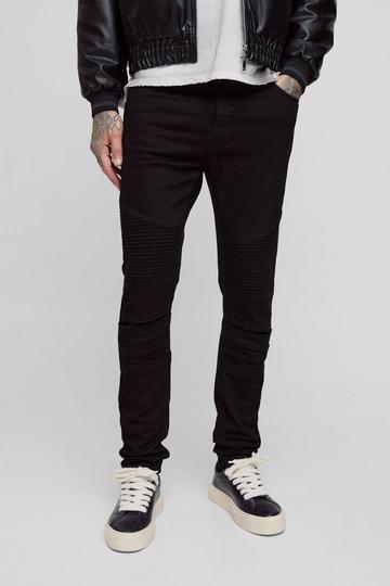 Tall Skinny Fit Biker Jeans Met Panelen In Zwart true black