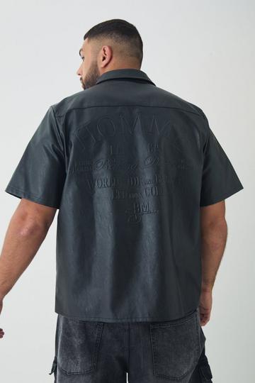 Black Plus Regular Fit Debossed Back PU Shirt