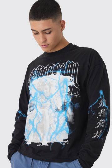 Oversized Boxy Heavyweight Multi Cherub Print Long Sleeve T-Shirt black