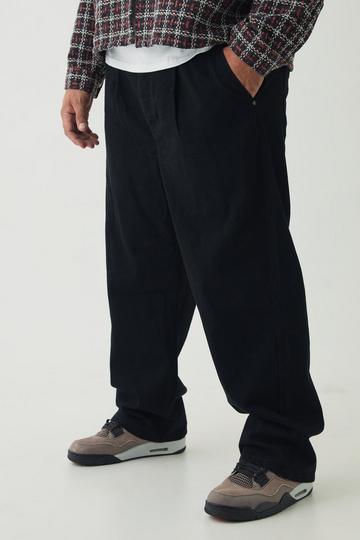 Black Plus Relaxed Fit Belted Trousers in Black