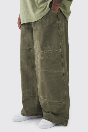 Khaki Plus Baggy Fit Acid Wash Carpenter Trousers