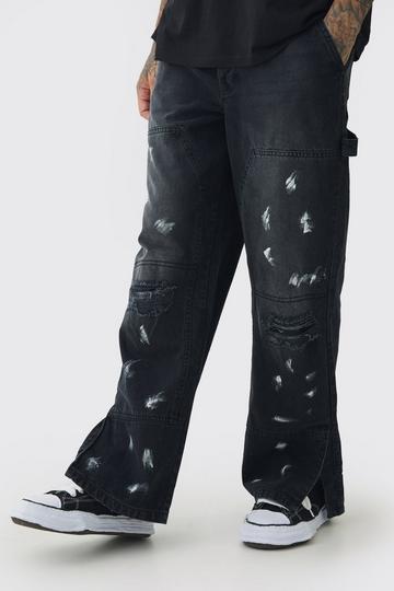 Tall Popper Hem Paint Splatter Relaxed Fit Carpenter Trousers charcoal