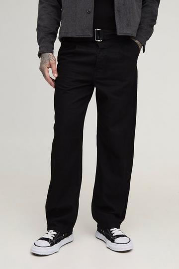 Tall Relaxed Fit Belted Trousers in Black black