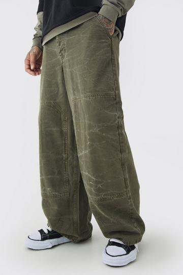 Tall Baggy Acid Wash Gebleekte Utility Broek khaki