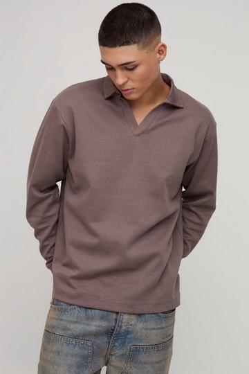 Regular Fit Heavyweight Interlock V Neck Polo taupe