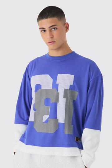 Oversized Boxy Faux Sleeve Mesh T-Shirt cobalt