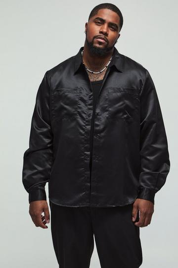 Plus Satin Embroidered Regular Fit Shirt in Black black