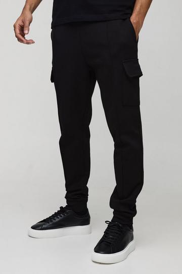 Slim Fit Heavyweight Interlock Cargo Jogger black