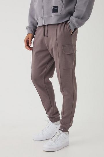 Dikke Super Clean Interlock Slim Fit Cargo Joggingbroek taupe