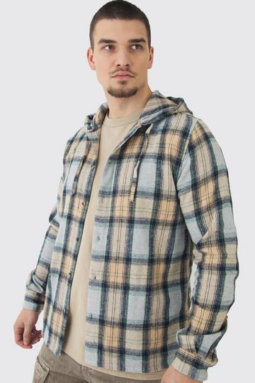 Tall Hooded Regular Fit Checked Shirt green