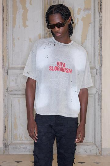 Premium Oversized Boxy Washed and Printed T-shirt charcoal