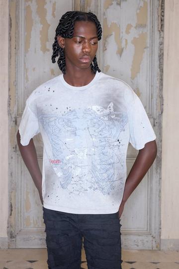 Grey Premium Oversized Boxy Washed and Printed T-shirt