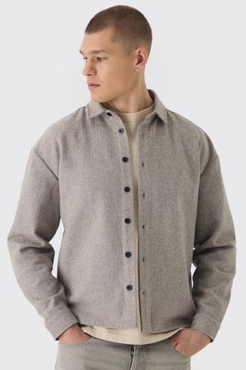 Oversized Herringbone Overshirt brown