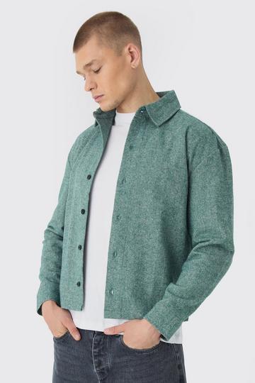 Regular Herringbone Long Sleeve Overshirt dark green