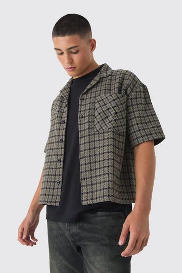 Oversized Houndstooth One Pocket Boxy Revere Shirt brown