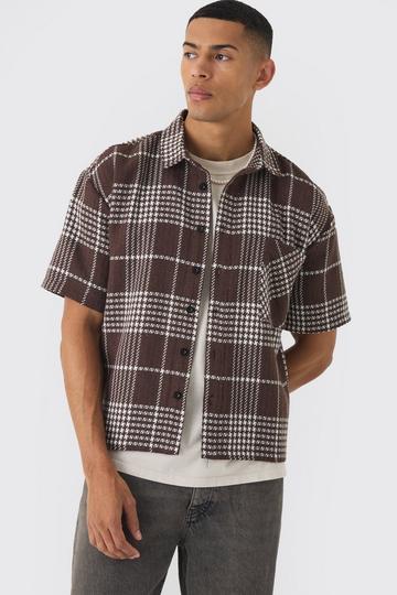 Oversized Twill Check One Pocket Boxy Quarter Sleeve Shirt brown