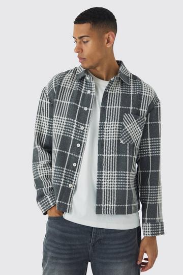 Geruit Regular Fit Keperstof Overhemd Met Eén Zak dark grey