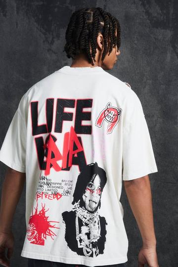 Trippie Redd Oversized Extended Neck Heavyweight Washed Life T-shirt stone