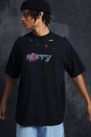 Black Trippie Redd Oversized Extended Neck Heavy weight Washed Sorry T-Shirt