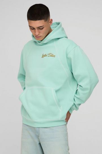 Turquoise Blue Oversized Contrast Stitch Limited Edition Graphic Hoodie