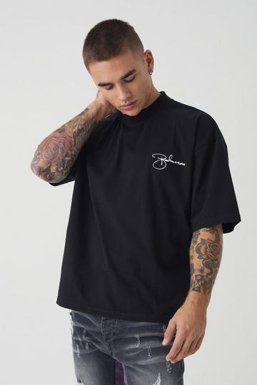 Oversized Boxy Heavyweight Embroidered Boohooman T-Shirt black