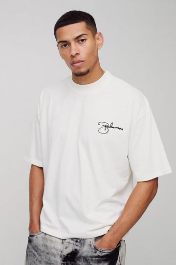 Oversized Boxy Heavyweight Embroidered Boohooman T-Shirt ecru