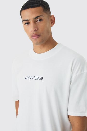 White Oversized Extended Neck Very Demure Slogan T-Shirt