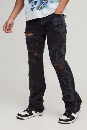 Slim Rigid Flare All Over Ripped Denim Jeans charcoal