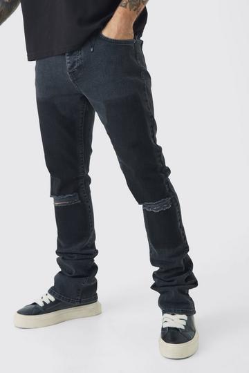 Skinny Stretch Stacked Flared Ripped Overdye Carpenter Denim Jeans charcoal