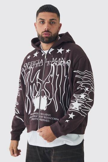 Chocolate Brown Plus Oversized Official Man Print Hoodie