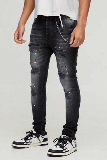 Black Super Skinny Stretch Rip & Repair Denim Jeans