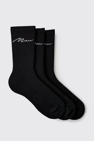 Black 3 Pack Man Script Sport Sock